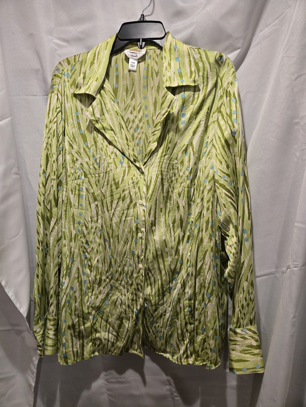 Talbots Lime Green Patterned Button-Down Shirt with Blue Accents